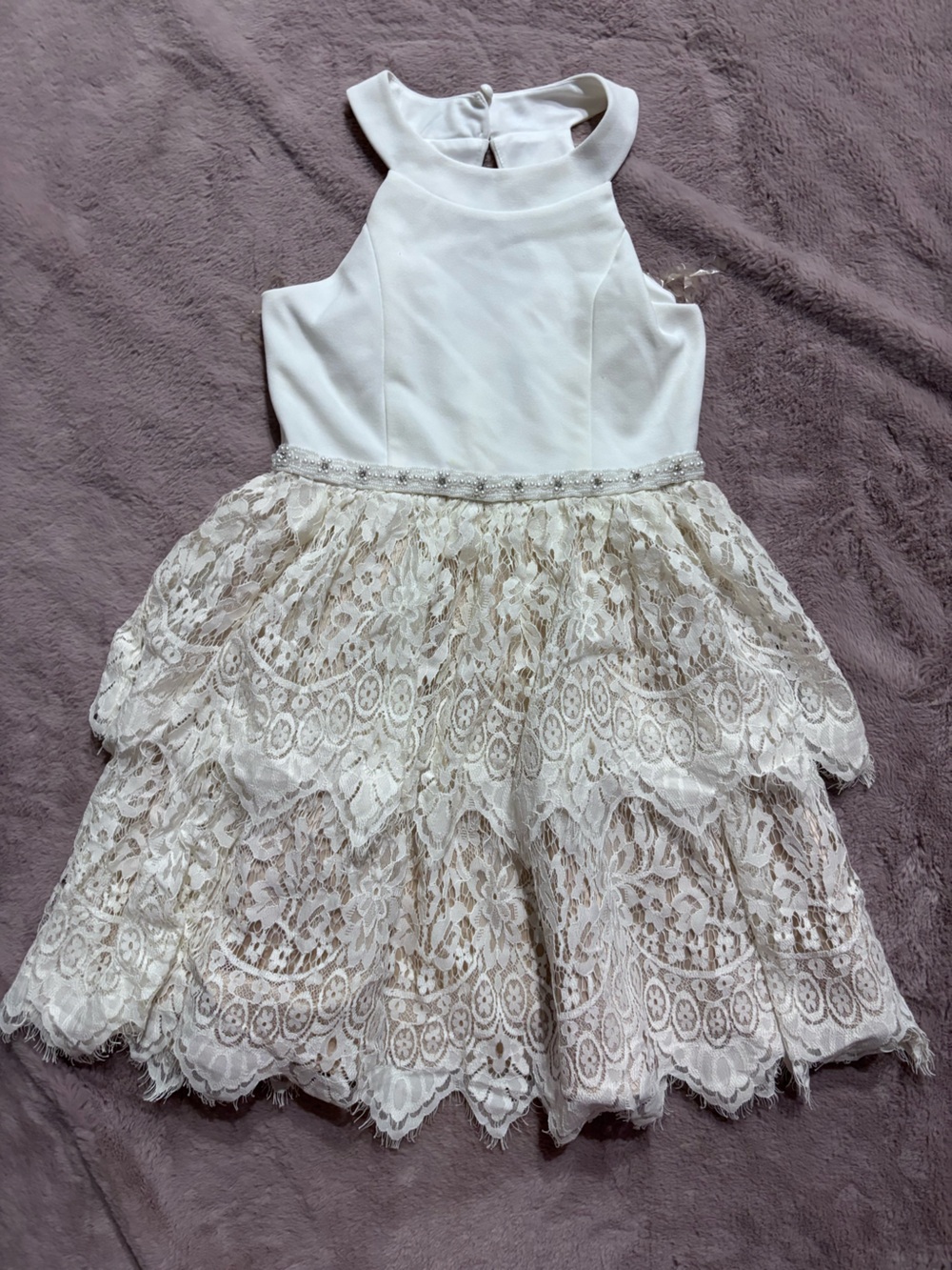 Rare Editions Ivory and White Lace Party Dress